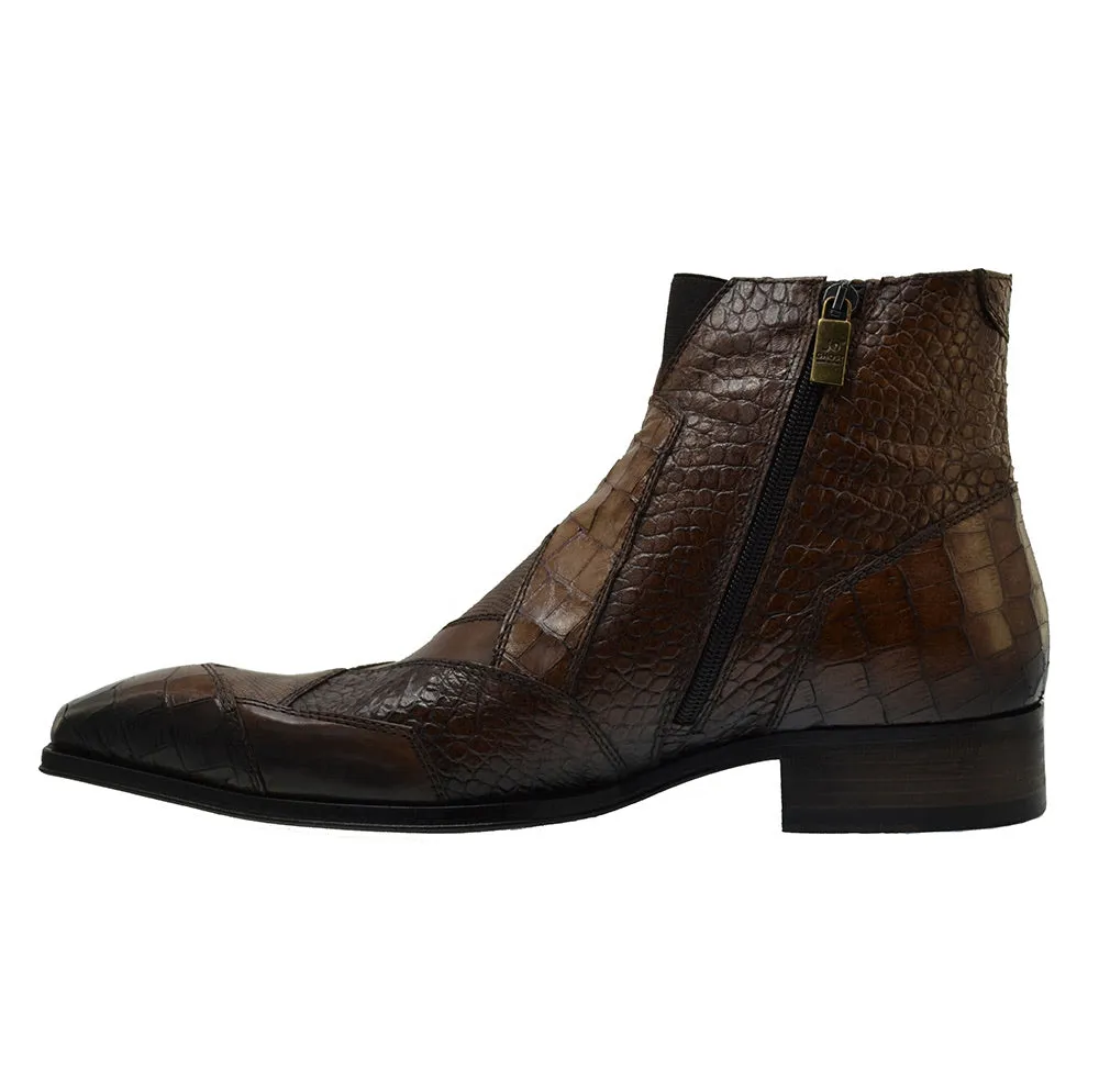 Men's Italian Shoes Jo Ghost 2030 Brown Leather Print Crocodile Dress Boots